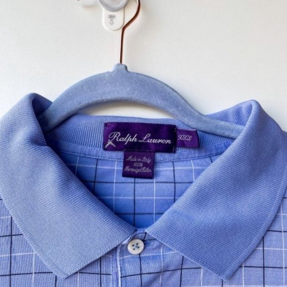 ❤️SOLD❤️Ralph Lauren Purple Label Cotton Blue Plaid Polo - Picture 5 of 9